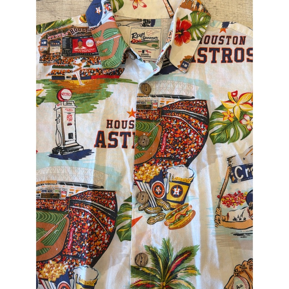Reyn Spooner Kids Houston Astros MLB Baseball Scenic Aloha Shirt White Small